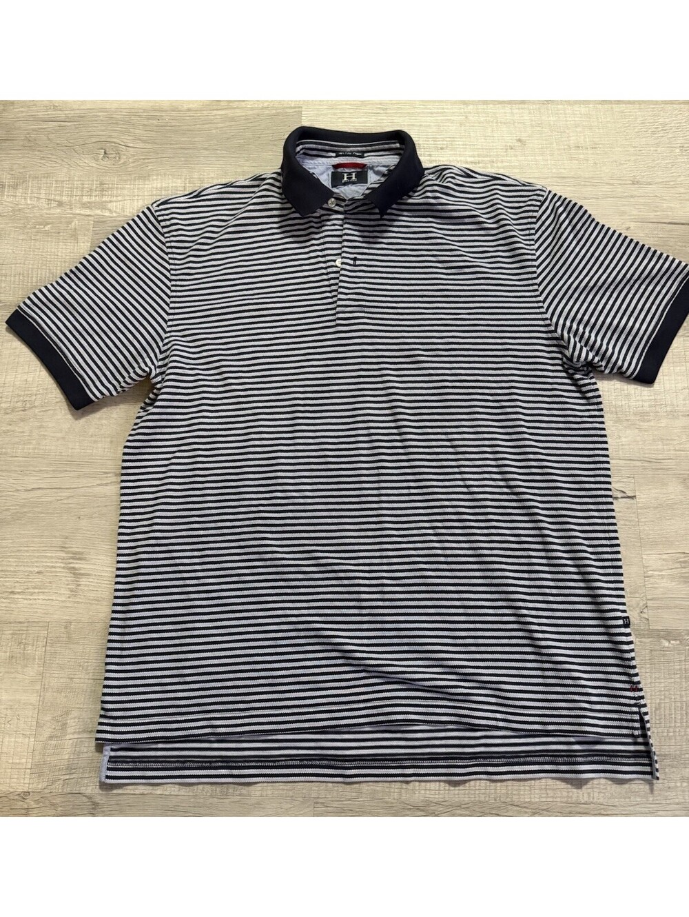 Tommy Hilfiger Striped Polo Shirt Men's Large Navy White